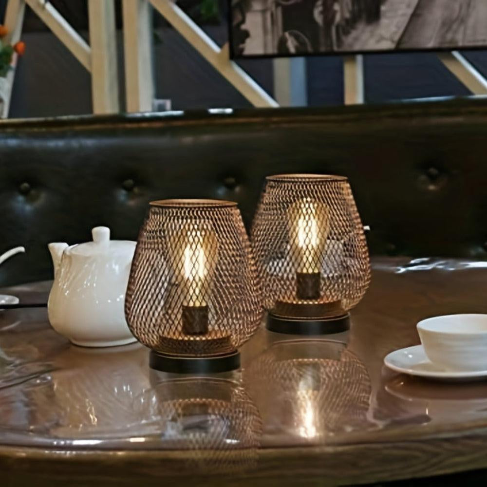 Trådløs bordlampe i sort metallnett, sett med to lamper, Svart