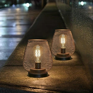 Trådløs bordlampe i sort metallnett, sett med to lamper, Svart