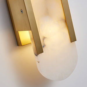 Vegglampe i marmor med oval form og metallramme, Gull, Svart