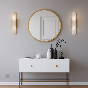 Vegglampe i marmor med oval form og metallramme, Gull, Svart