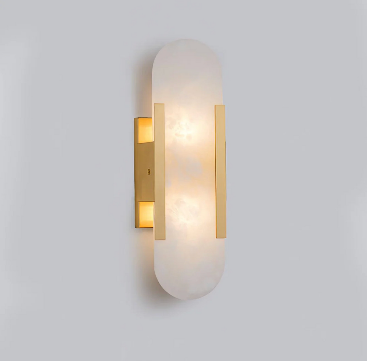 Vegglampe i marmor med oval form og metallramme, Gull, Svart