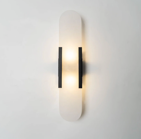 Vegglampe i marmor med oval form og metallramme, Svart