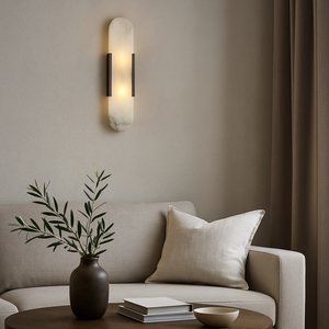 Vegglampe i marmor med oval form og metallramme, Gull, Svart