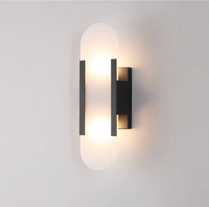 Vegglampe i marmor med oval form og metallramme, Gull, Svart