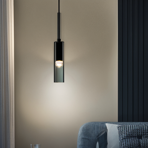 Vegglampe med hengende sylinder i røykfarget glass, Svart og røykgrå