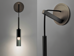 Vegglampe med hengende sylinder i røykfarget glass, Svart og røykgrå