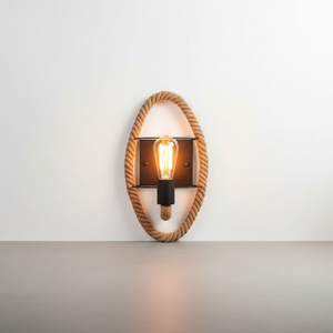 Vegglampe med tauring og synlig pære i industristil, Natur og svart