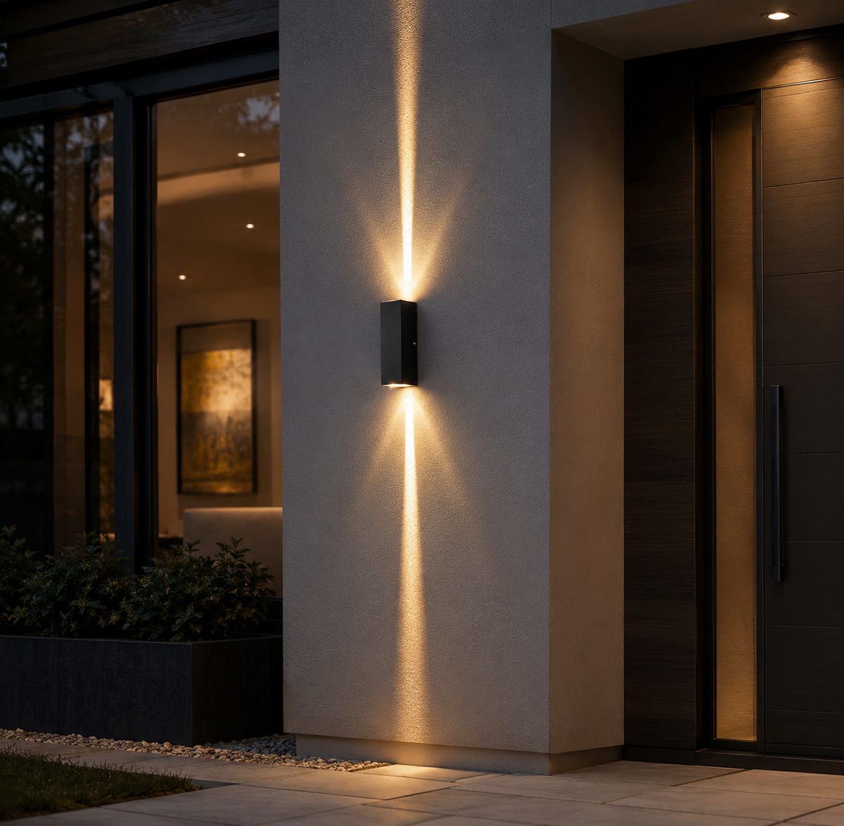 Vegglampe ute med lys opp og ned i svart aluminium, Svart