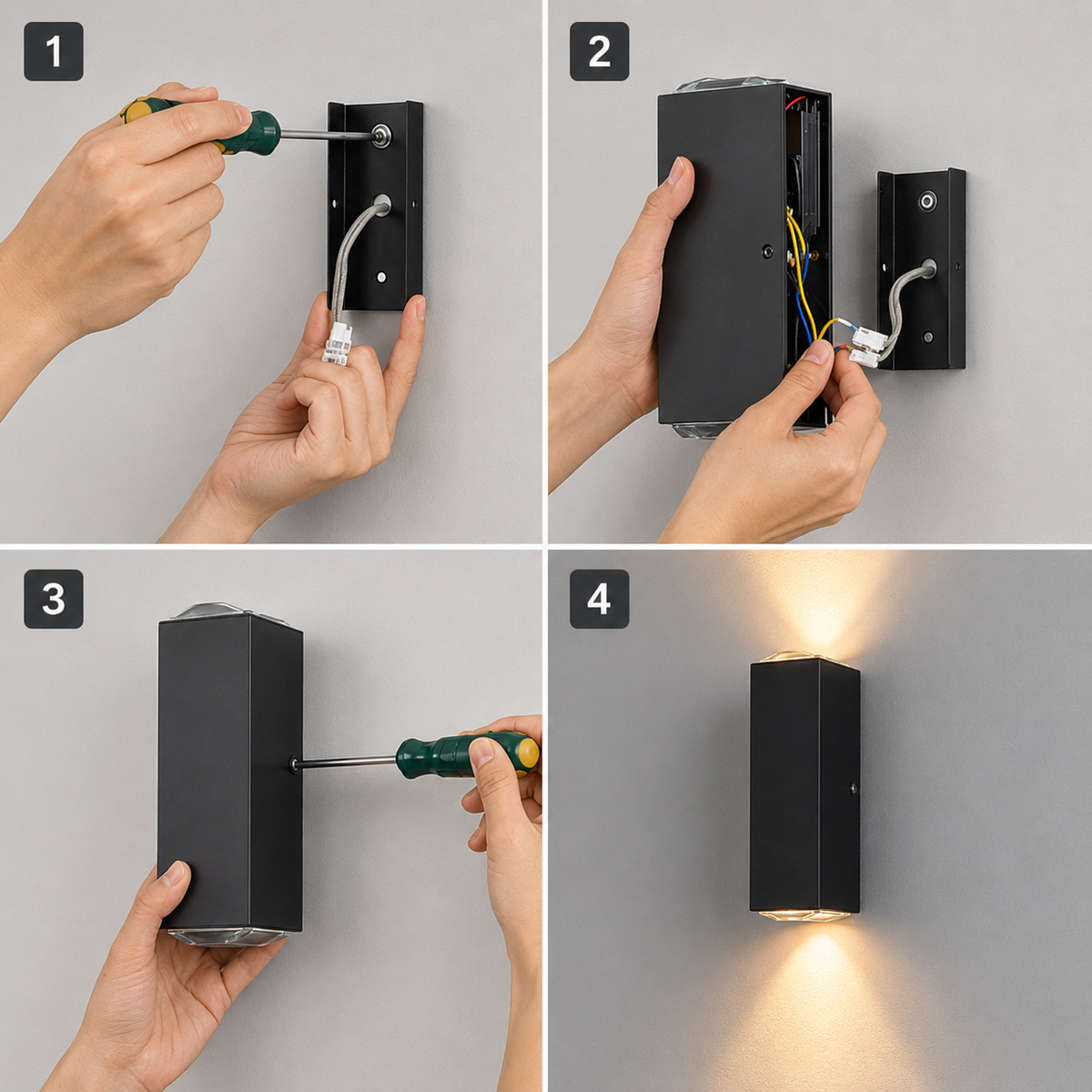 Vegglampe ute med lys opp og ned i svart aluminium, Svart