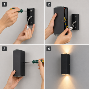 Vegglampe ute med lys opp og ned i svart aluminium, Svart