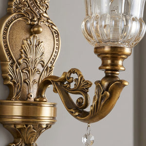 Vintage vegglampe i antikk messingfarge med glasskalk, Antikk messing
