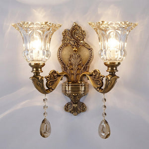 Vintage vegglampe i antikk messingfarge med glasskalk, Antikk messing